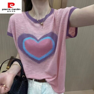 皮爾卡丹夏季胖妹妹寬松遮肉薄款竹節(jié)棉女士t恤短袖休閑百搭氣質(zhì)小衫上衣 粉色竹節(jié)棉t恤 M 建議80-100斤