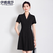 伊雅露莎高端職業(yè)西裝連衣裙短袖夏季新款短裙時(shí)尚通勤教師面試工作服5111 黑色連衣裙 XL 110-120斤