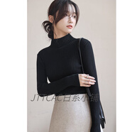JTTCAC日本半高領(lǐng)針織衫女2025春季緊身內(nèi)搭加厚黑色毛衣長袖打底衫上衣 黑色 M （90-105斤