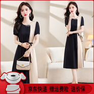 ac mmng小個子杭州真絲蠶桑絲連衣裙夏季2025新款顯瘦端莊大氣高級感裙子 藏青 M （建議80-100斤左右）