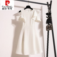 皮爾卡丹（pierre cardin）法式氣質(zhì)西裝裙超好看白色連衣裙夏感緞面禮服裙小個(gè)子小黑裙 白色連衣裙(優(yōu)版) L (100-120斤)