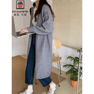 AEMAPE仿羊毛2025秋冬新款中長(cháng)款針織開(kāi)衫女慵懶風(fēng)過(guò)膝v領(lǐng)加厚毛衣外套 灰色 S (95斤以下拍)