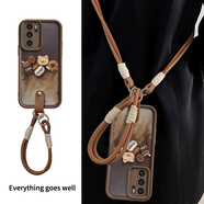 OPPO適用原裝opporeno6手機殼reno6保護套全包防摔階梯殼PEQM00斜挎硅膠軟殼reon6女流行0pporeno6新款 JT81立體拿鐵甜點(diǎn)熊+小羊皮+釘扣卡其撞色手繩+ OPPO Reno6