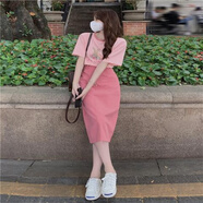 BJORN MOAN甜美時尚減齡套裝女夏季2025新款百搭圓領(lǐng)短袖t恤+高腰粉色半身裙 粉色半身裙 S 建議【80-100斤】