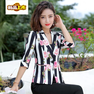 初徑小西裝外套女2025韓版春秋氣質(zhì)短款顯瘦歐洲站潮收 條紋印花 S