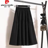 皮爾卡丹（pierre cardin）口袋半身裙2025黑色新款裙子高腰顯瘦百搭傘中長(zhǎng)款夏季大碼200斤 黑色有口袋 L 建議100-120斤