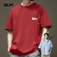 GLM敖瑞鵬代言短袖t恤男夏季休閑港風學生青少年寬松潮搭純棉體恤ins 【純棉】棗紅#GL白MX 2XL