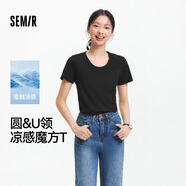 森馬（Semir）短袖t恤女短款合體顯瘦正肩內(nèi)搭25夏涼感修身打底衫109325100001