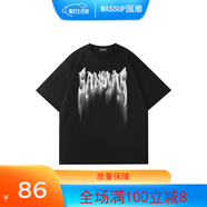 木村三社（MuCunSanShe） SANSYAS虛幻LOGO簡(jiǎn)約字母圓領(lǐng)套頭短袖T恤 男女同款 黑印白 100%純棉 XL  （適合110-130斤）