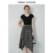 VEGA CHANG半身裙女2025年夏季新款美式休閑學(xué)院風(fēng)小眾設計感高腰格紋裙褲 格紋拼接（連衣裙） M