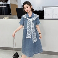 恒孞女大童休閑連衣裙童裝夏季新款時(shí)髦洋氣兒童夏裝牛仔短袖披肩裙子 牛仔裙 150 cm