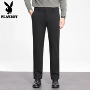 花花公子（PLAYBOY ESTABLISHED 1953）380克梭織花花公子新款黑色西褲男款直筒寬松商務(wù)休閑褲厚款 黑色 29