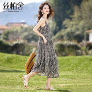 絲柏舍碎花連衣裙2025夏裝新款女裝復(fù)古風(fēng)大裙擺中長(zhǎng)款吊帶裙