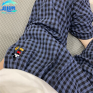 超超鴨格子睡褲女款長(zhǎng)褲2025春秋季大碼寬松薄款可愛(ài)可外穿遛彎褲家居褲 深藍(lán)格米奇長(zhǎng)褲 3XL (150-170斤)