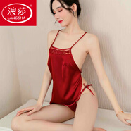 浪莎網(wǎng)紅肚兜睡衣吊帶古代女性薄款女人肚兜式小個子夏季睡裙套裝情調(diào) 紅肚兜+T褲+開檔襪