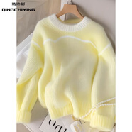 清池影（QINGCHIYING）檸檬黃色寬松長(cháng)袖針織衫毛衣2025早秋季新款女韓系氛圍感時(shí)尚上衣 主圖色 L 建議（110-120斤）