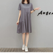 紫昕月【1.8萬(wàn)人收藏】大碼210斤女裝夏季新款連衣裙寬松韓版短袖不規(guī)則 灰色 M 80-100斤(版)