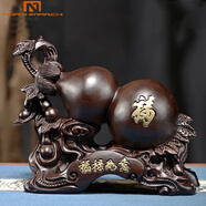 北邁黑檀木雕葫蘆擺件實(shí)木福祿如意葫蘆辦公桌面玄關(guān)酒柜裝飾擺設(shè)禮品 黑檀木長40寬16高31cm