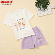Mawcha兒童短袖套裝2025新款卡通女童短褲兩件套夏季男寶寶t恤休閑童裝 冰淇淋 100