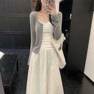 FOX.G針織開衫外套女輕薄針織衫衣服女裝2025新款夏季上衣外穿純欲罩衫 灰色長袖薄款開衫 均碼 【建議125斤左右內(nèi)】