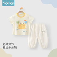 優(yōu)奇男女寶寶短袖長褲嬰兒夏季薄款套裝a類一1-2歲6-12個(gè)月兒童衣服夏 小螃蟹+小熊杏 90