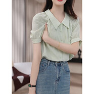 Leypian國際一線品牌女裝高檔奢侈2025新款100%桑蠶絲遮肚Polo領(lǐng)短袖襯衫 果綠色 S [建議80-98斤]