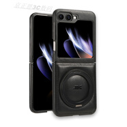 三星（SAMSUNG）【原裝品質(zhì)】適用三星ZFlip6/5/4/3高端皮革帶磁吸360°旋轉(zhuǎn)支架 輕奢商務(wù)高端皮套【經(jīng)典黑】磁吸+360度旋轉(zhuǎn)支架- 三星 Galxy Z Flip 6