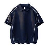 七武海美式復古撞色polo衫男2025夏季寬松休閑潮流半袖體恤上衣情侶衣服 HH5717藏青色 S