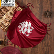莫代爾蘇繡肚兜套裝雙層仿真絲綢吊帶女性純手工古風(fēng)繡花露背式內衣睡衣 九尾狐酒紅色 均碼 (80-180斤左右)