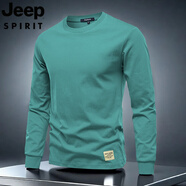 JEEP SPIRIT吉普2025親膚純棉長(cháng)袖t恤痞帥休閑上衣小清新純色圓領(lǐng)男裝打底衫 藍綠色 M 體重115-130斤