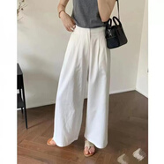 純棉酵洗加柔2025夏季新款韓版寬松闊腿褲百搭直筒顯瘦休閑長(cháng)褲女 白色-長(cháng)褲 S (建議85-95斤)