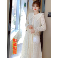 LXKP加絨不加絨新款秋季小香風(fēng)仙女裙氣質(zhì)娃娃領(lǐng)蕾絲打底連衣裙 加絨杏色2082加絨 S