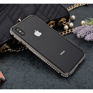 品怡 適用蘋(píng)果Xsmax鑲鉆金屬邊框11pro水鉆iphone8p帶鉆殼xr女款7p 黑色 蘋(píng)果6/6s(4.7)