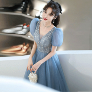 勤記鋼琴演出服女中學(xué)生晚禮服高端藍(lán)色宴會(huì)主持人聲樂(lè)美聲獨(dú)唱鋼琴琵 藍(lán)色 2xl 均碼