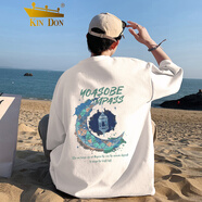 KIN DON220克棉質(zhì)短袖T恤男大碼月亮印花體恤2025新款百搭上衣 白色 S