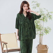 特絲格斯新款棉綢睡衣女春秋套裝寬松大碼薄款長(cháng)袖長(cháng)褲時(shí)尚夏季女士家居服 窈窕淑女 4XL (體重145-175斤)褲子有口袋