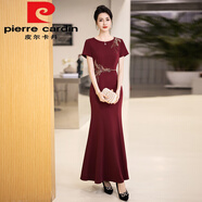 皮爾卡丹（pierre cardin）2025新款年輕結婚媽m媽婚禮高貴魚(yú)尾時(shí)尚洋氣3381# 酒紅色今年流行的輕奢品牌 2XL