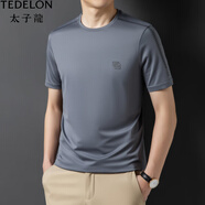 太子龍（TEDELON）圓領(lǐng)格紋提花短袖T恤男士2025年夏季新款休閑中年簡約短t上衣 灰色 XL