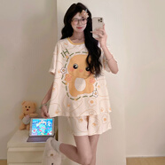 女童睡衣夏季純棉薄款短袖2025新款奶龍兒童睡衣女孩中大童空調服 L-11209奶龍# 均碼 S碼（建議高143-153）