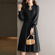 拉夏貝爾（La Chapelle）針織連衣裙女裝新款2025年秋冬裙小個子時尚氣質(zhì)法式中長款裙子女 黑色 M
