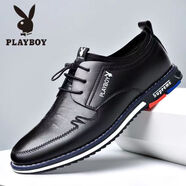 花花公子（PLAYBOY）男鞋2024秋冬新款真皮休閑鞋子男士內(nèi)增高透氣皮鞋男商務 真皮黑色【四季款】 37 加購靚圖送6元