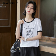 風(fēng)笛（Bagpipe）風(fēng)笛2025夏季新款圓領(lǐng)印花短袖套頭T恤女休閑通勤顯瘦百搭上衣女 白色 XL 170