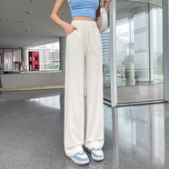莉社（LISHE）窄版香蕉褲女2025夏季新款松緊腰垂感直筒運(yùn)動(dòng)衛(wèi)褲薄 九分褲米白 L