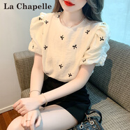 拉夏貝爾（La Chapelle）夏季高級歐貨高端氣質(zhì)短袖t恤女士裝2025新款時尚洋氣上衣雪紡衫 杏色 L 建議105-120斤