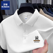 羅蒙（ROMON）桑蠶冰絲夏季短袖重磅t恤男士高檔翻領(lǐng)polo衫透氣大碼休閑上衣 父親節(jié)禮物高端品牌短袖YW7702白色+高檔品牌 L 170建議120-135斤+高檔品牌