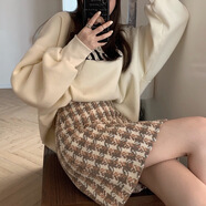 仙僖俫千鳥格毛呢短裙女韓版顯瘦包臀A字裙 圖片色格紋 S