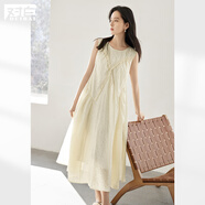 對(duì)白度假風(fēng)暗紋花朵無袖連衣裙女2025夏季新款氣質(zhì)獨(dú)特A字背心裙 香檳色 L