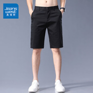 真維斯（Jeanswest）五分休閑短褲男士夏季薄款寬松直筒運(yùn)動(dòng)中褲子西褲新款冰絲褲 黑色 34 碼