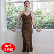 安依蓮印花緞面吊帶連衣裙女夏季時尚收腰晚禮服顯瘦優(yōu)雅氣質(zhì)減齡吊帶裙 209深咖色吊帶裙 M