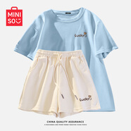 名創(chuàng  )優(yōu)品（MINISO）運動(dòng)套裝女夏季2025年新款純棉短袖小個(gè)子休閑夏裝搭配一整套女裝 淺藍+奶白(幸運愛(ài)心) XL (體重130-150斤)